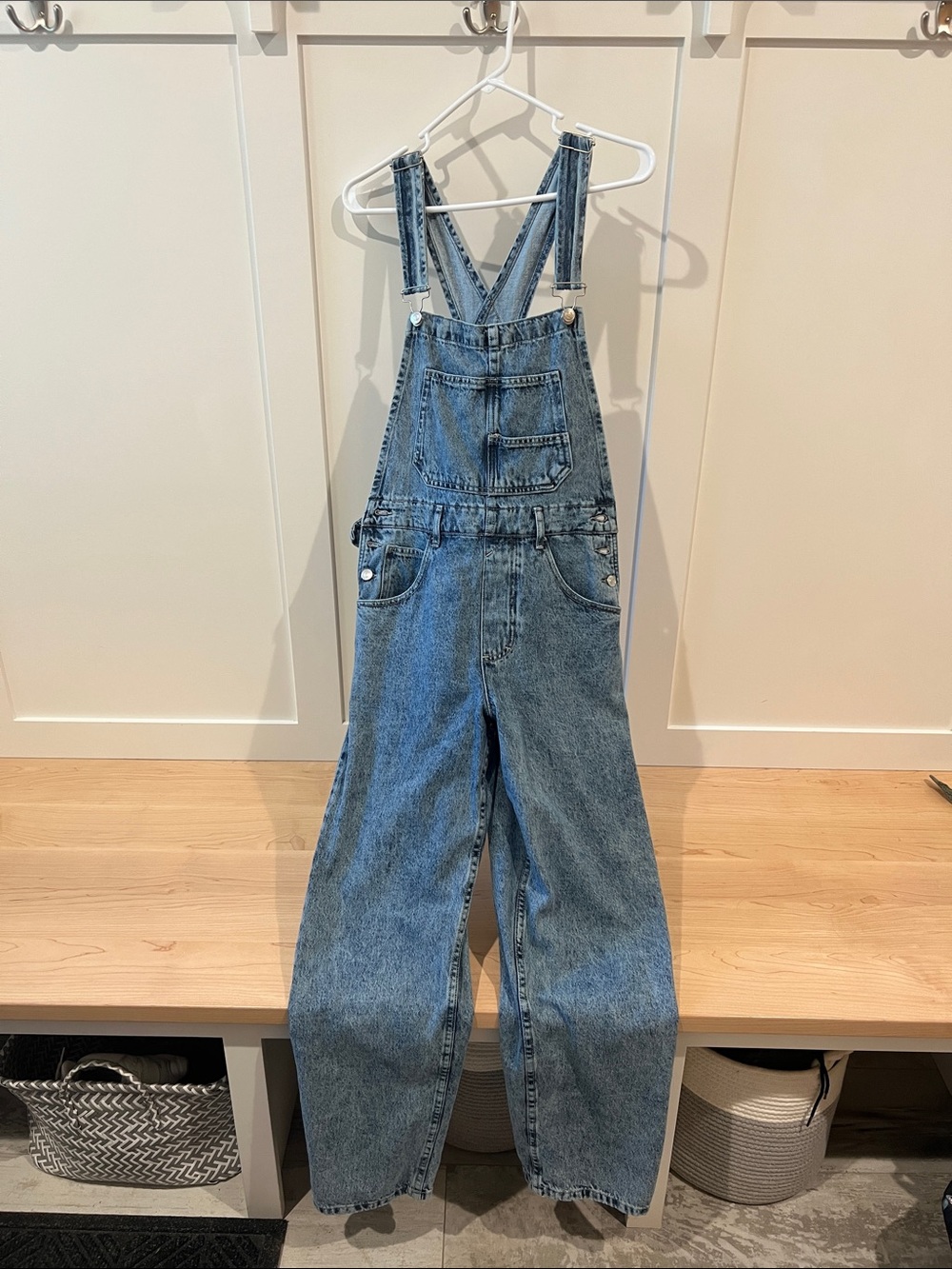 Free People, Classic Blue Denim Overalls - Women's Wide Leg